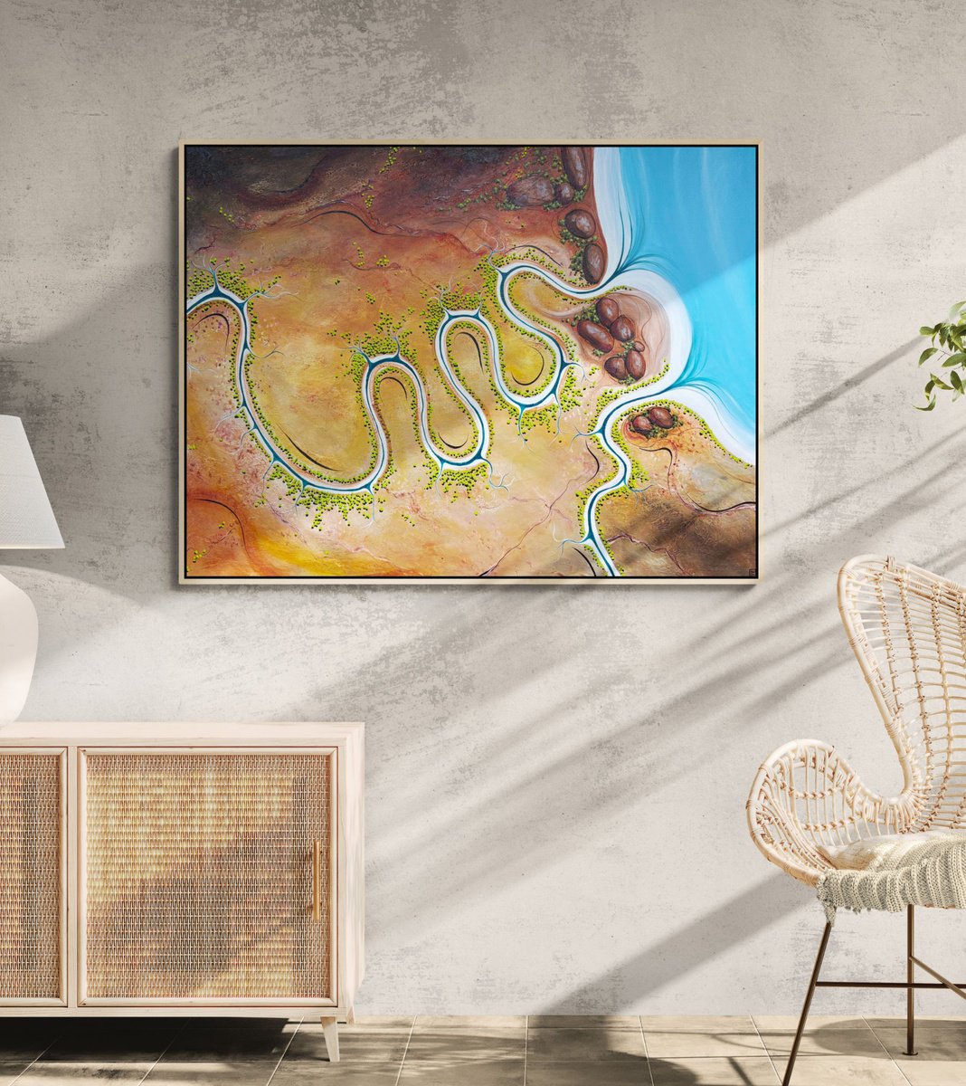 Organic Landscape Acrylic Painting By Tania Chanter, 48 X 36", Where The River Once Spoke, Original Artwork