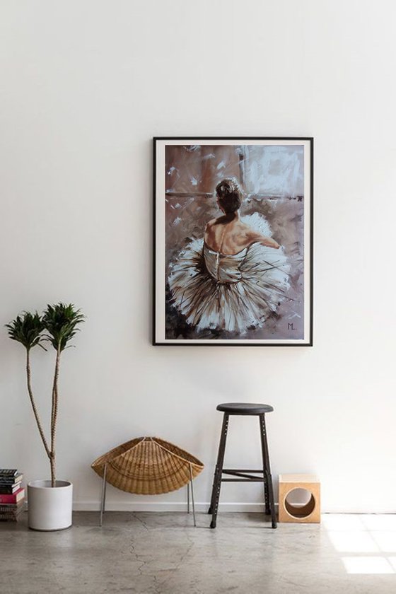 " DECEMBER LIGHT ... "- ballerina liGHt ballet ORIGINAL OIL PAINTING, GIFT, PALETTE KNIFE