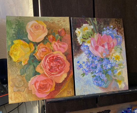 Roses Forget-me-nots tulip flowers