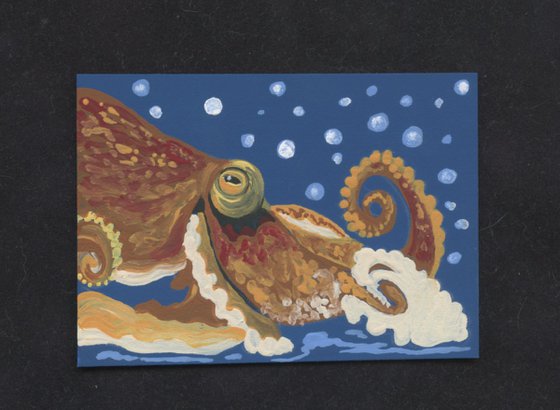 ACEO ATC Original Painting Octopus Marine Wildlife Art-Carla Smale