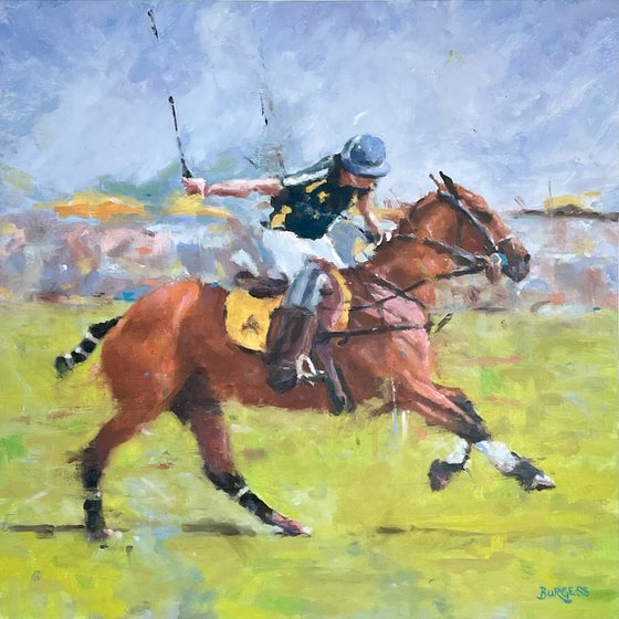 Sport of Kings - Polo Player Oil Painting - Unframed 50cm x 50cm