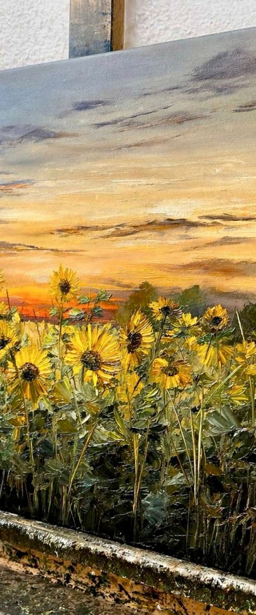 Sunflowers by Sunset by Kimberley  Harris