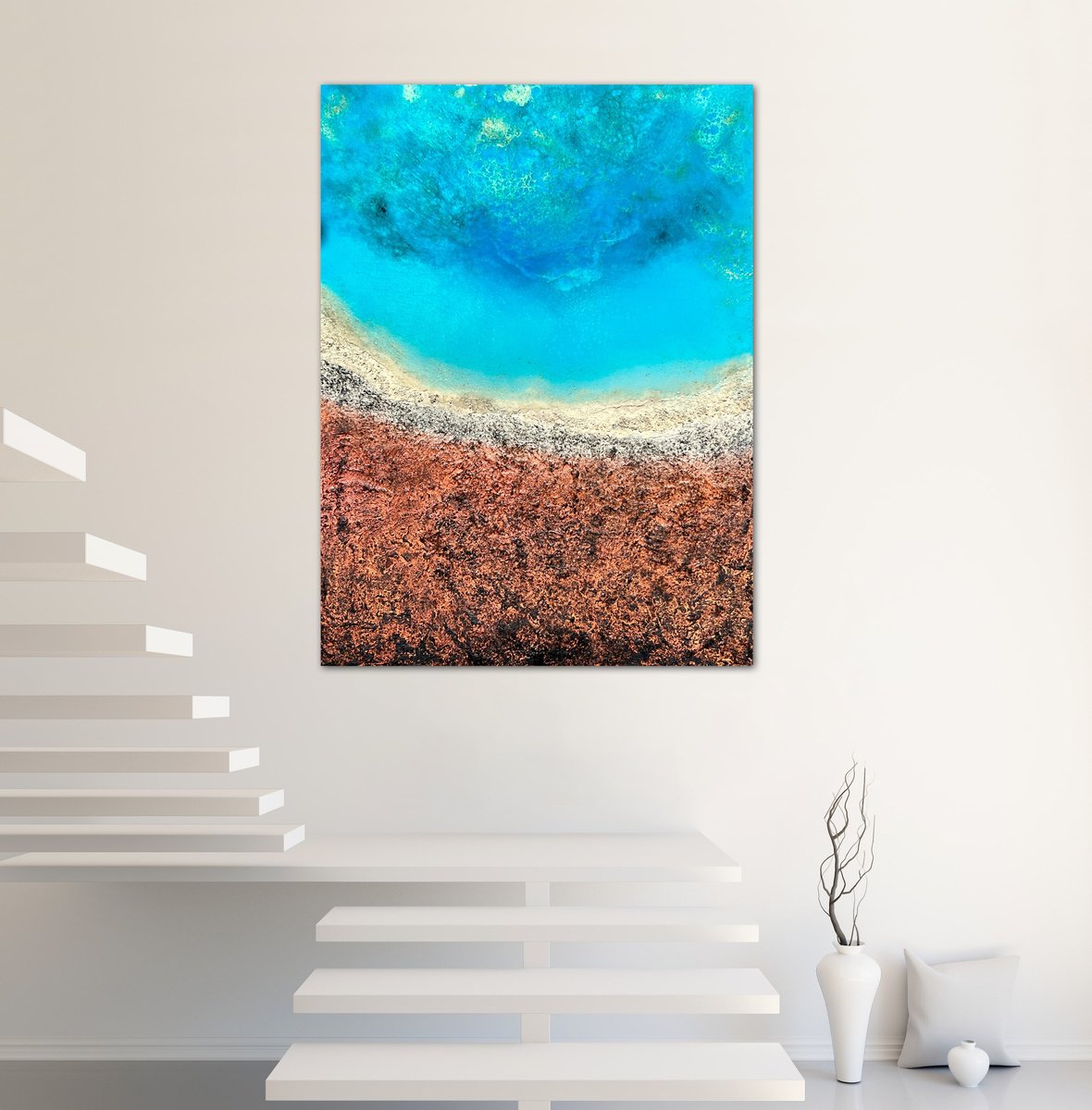 Organic Landscape Acrylic Painting By Ana Hefco, 36 X 48, Aerial Australia - Shark Bay, Original Artwork