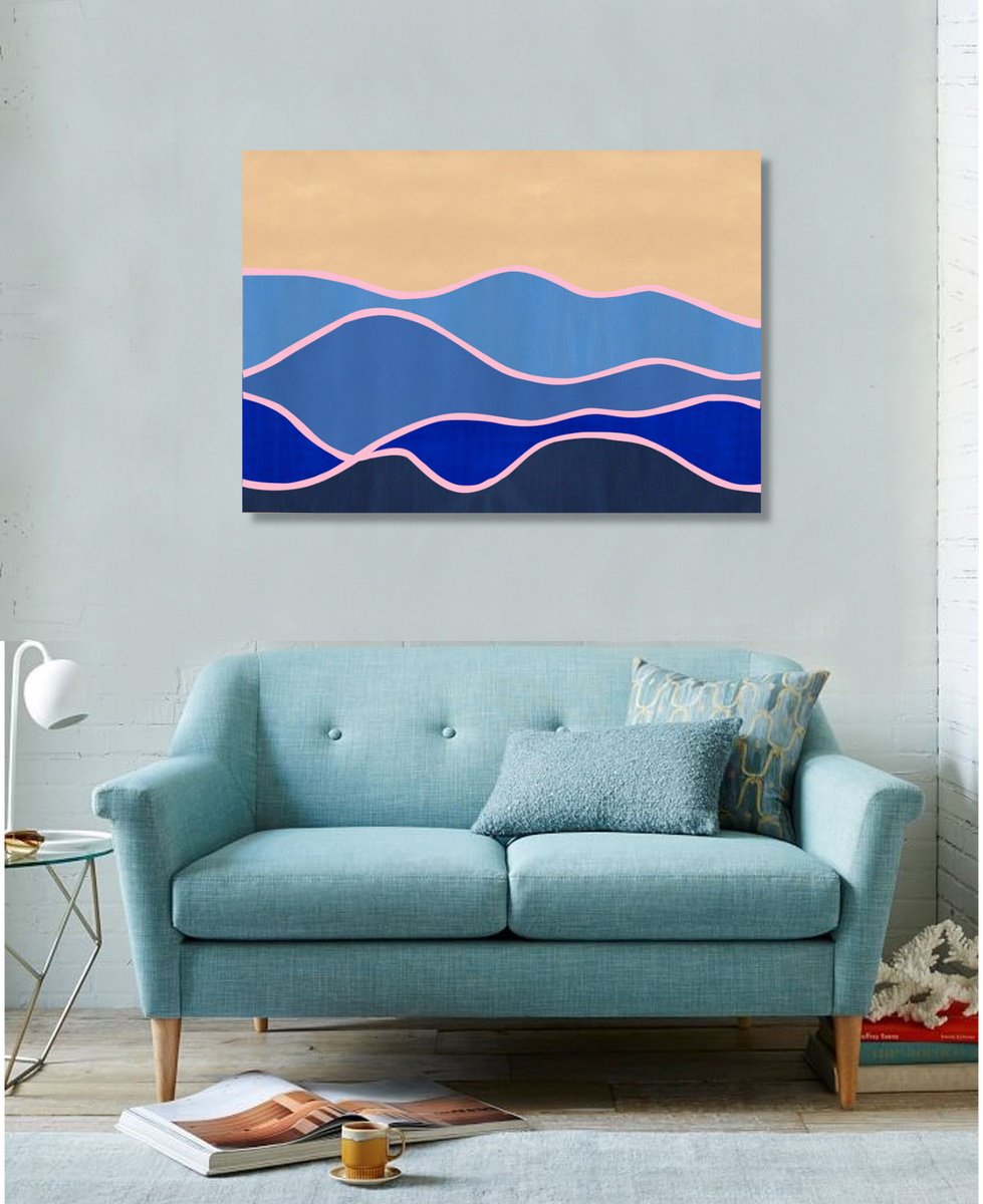 Abstract Landscape Acrylic Painting By Marina Krylova, 39 X 28", Abstract Landscape #19, Original Artwork