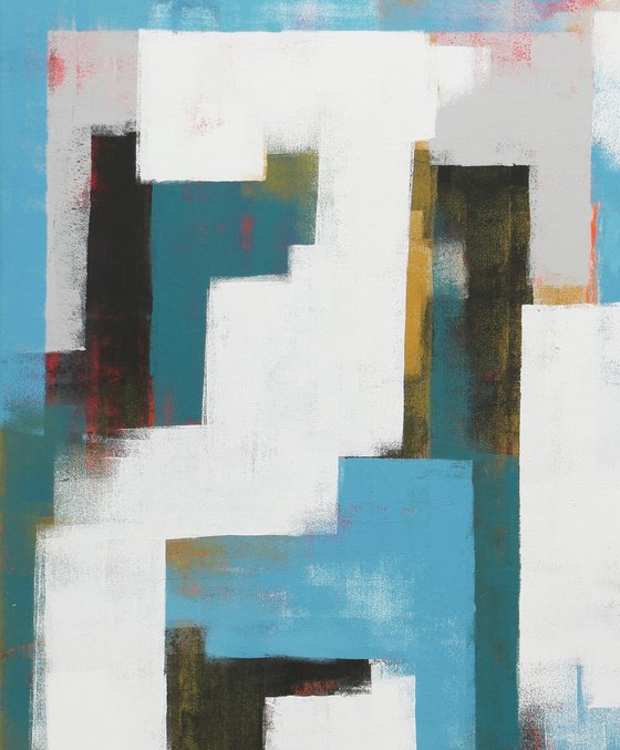 Vertical Abstract Painting: Untitled in Blue & Grey - 90x110 cm - Ronald Hunter - 2O