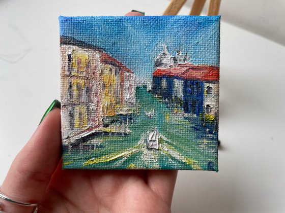 Venice Painting, Italy Original Miniature Oil Painting on Canvas, Small Artwork, Romantic Gift