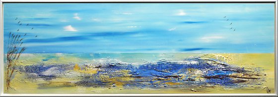 On the Beach - Abstract- Painting- Acrylic Canvas Art - Wall Art - Framed Art - Blue Art - Modern Art