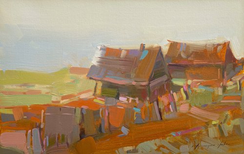 Village in Autumn, Original oil painting, Handmade artwork, One of a kind by Vahe Yeremyan
