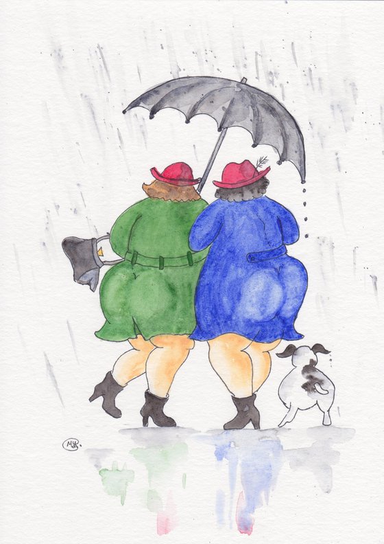 Friends Swinging in the Rain