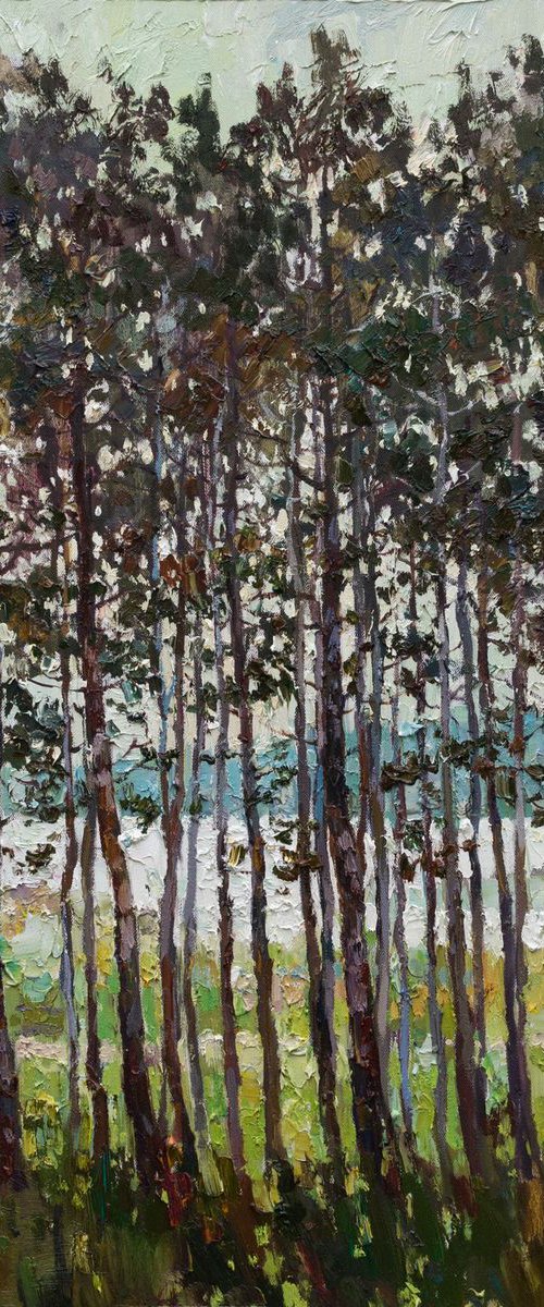 Pine forest Original oil painting FREE SHIPPING by Anastasiia Valiulina
