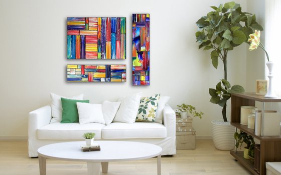 "Built For This" -  Save As A Series - Original PMS Abstract Triptych Oil Paintings On Wood - 34" x 32"