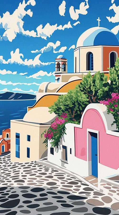 Greek island street by Kosta Morr