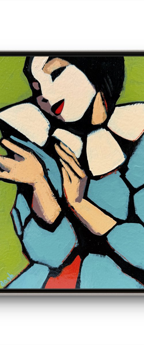 "Woman Clown" Original Painting Green by Daria Baklykova