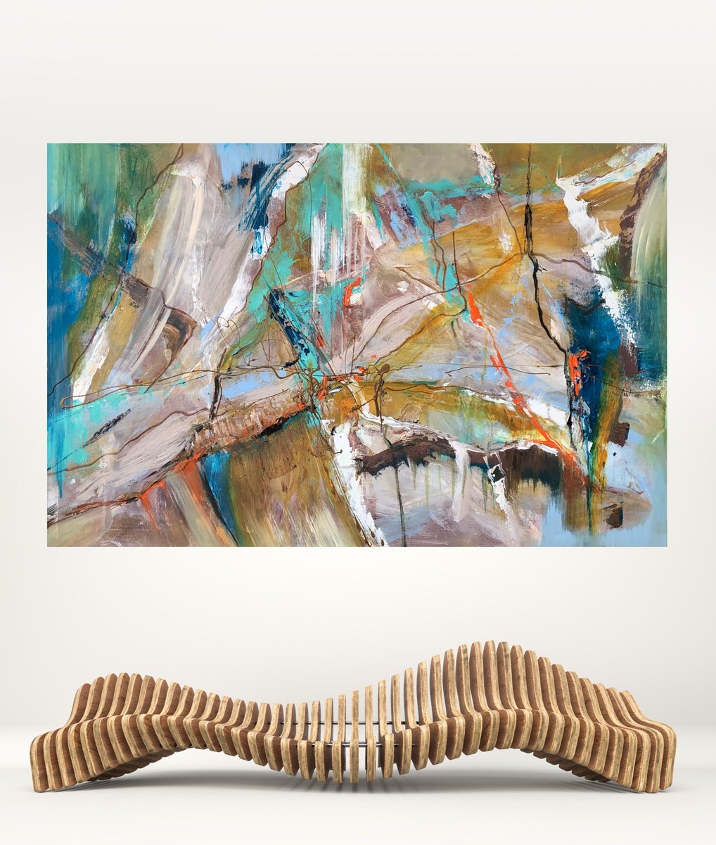 Abstract Painting By Snezana Djordjevic, 43 X 28", Regatta Of Life, Original Artwork