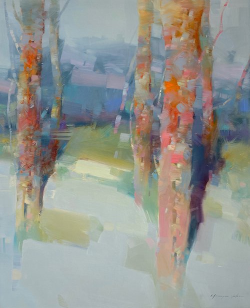 Evening Trees, Original oil painting, Handmade artwork, One of a kind by Vahe Yeremyan