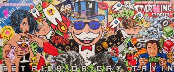 Money Never Sleeps 240cm x 100cm Textured Urban Pop Art