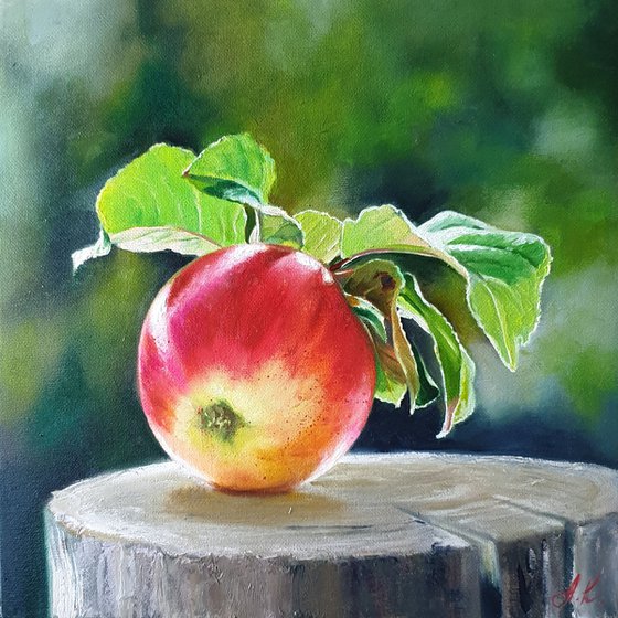 "An apple from grandmother's garden.  "  flower  liGHt original painting  GIFT (2021)