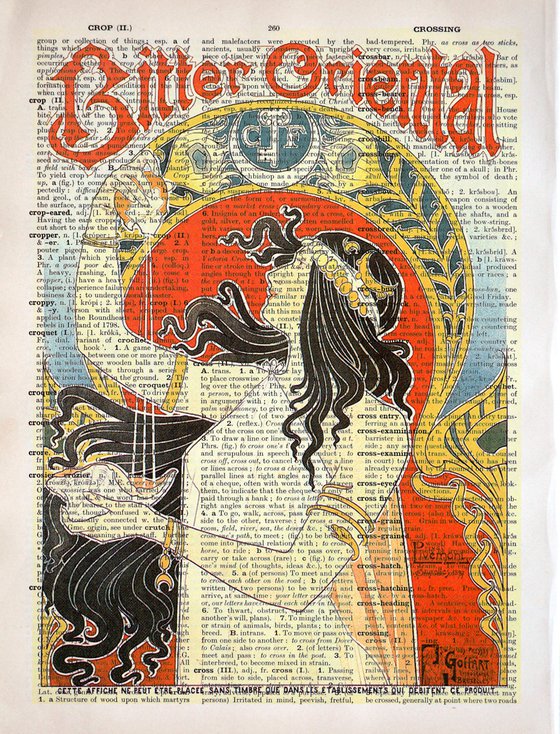 Bitter Oriental - Collage Art Print on Large Real English Dictionary Vintage Book Page