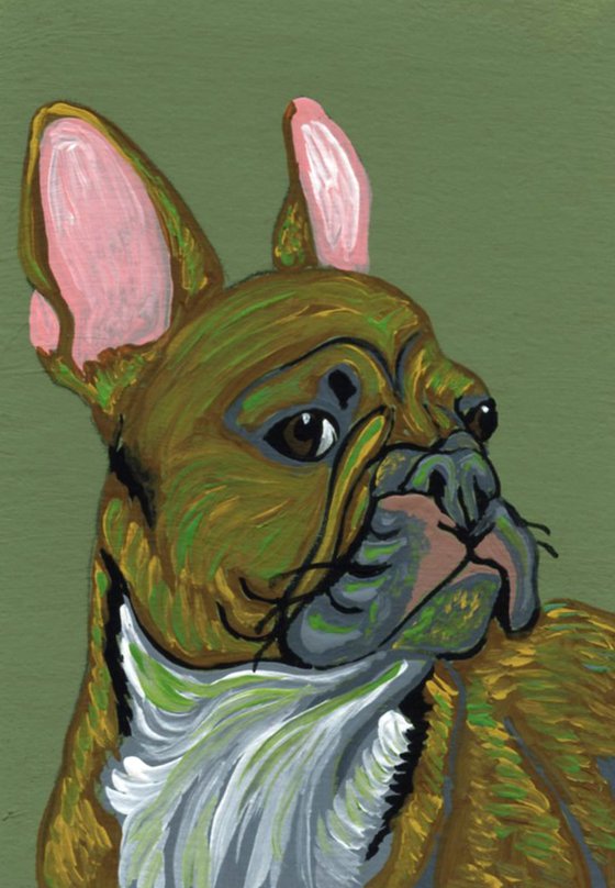 ACEO ATC Original Miniature Painting Fawn Tan French Bulldog Pet Dog Art-Carla Smale