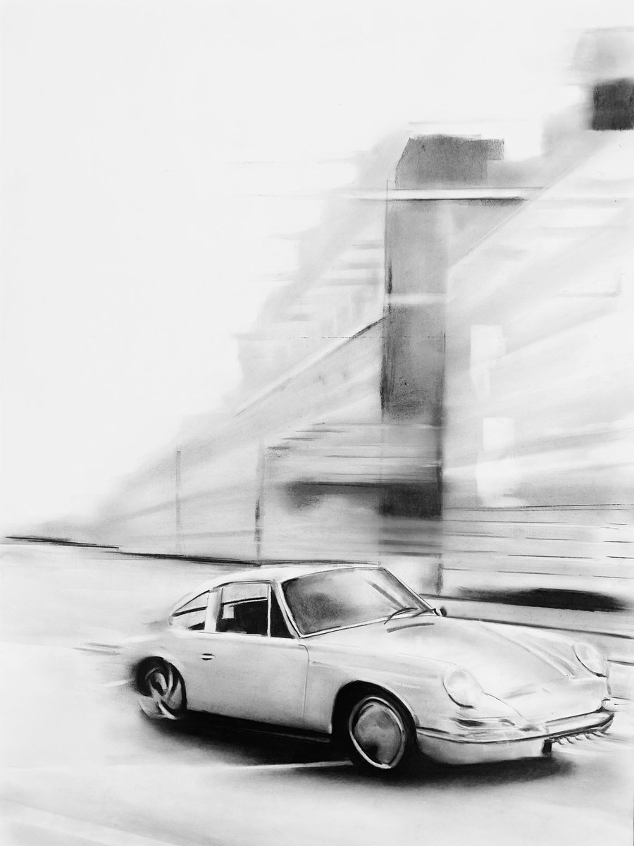 Photorealistic Transport Charcoal Drawing By Denny Stoekenbroek, 17 X 23, Coffeerun, Original Artwork