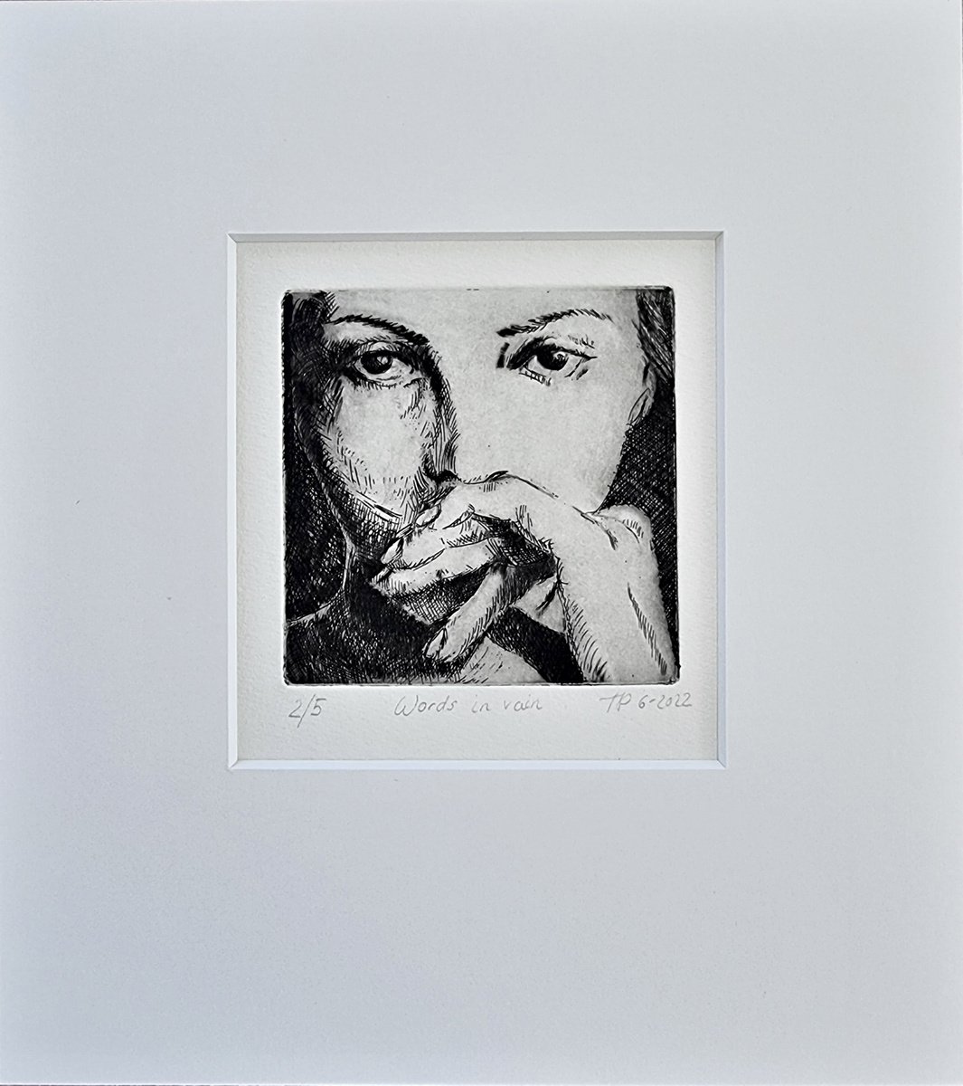 Expressive Portrait Etchings & Engravings By Artmoods Tp, 9 X 11, Words In Vain, 2/5, Original Artwork