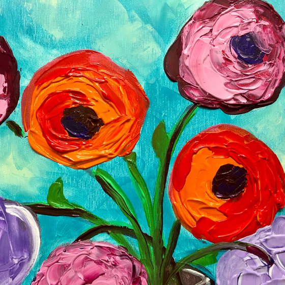 BOUQUET OF ABSTRACT  flowers #15 palette  knife Original Acrylic painting office home decor gift