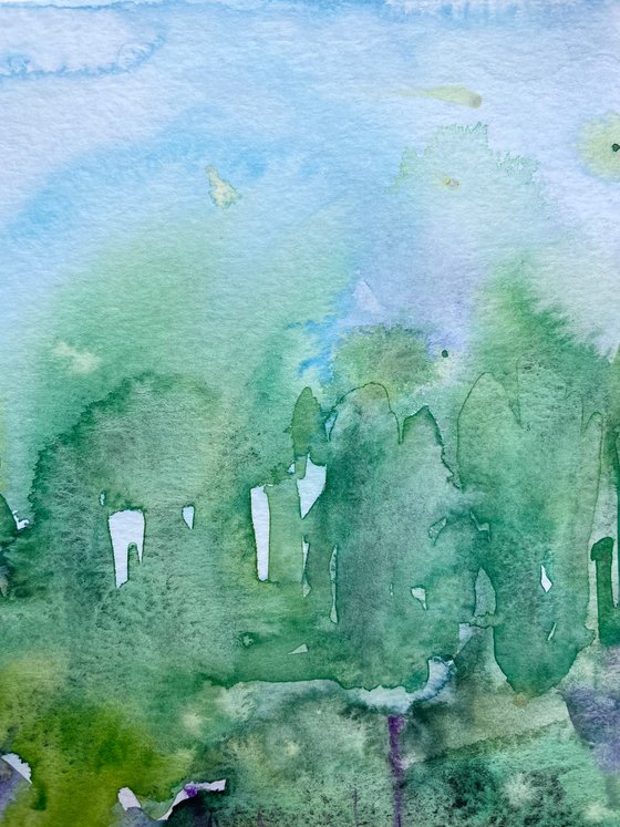 Tree Watercolor Painting Original, Green Forest Artwork, Bright Wall Art, Art Lover Gift