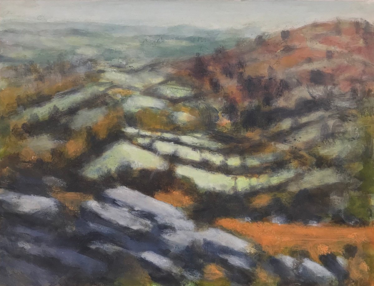 Impressionistic Landscape Acrylic Painting By Hugo Lines, 11 X 9, Misty Morning On Hound Tour, Original Artwork