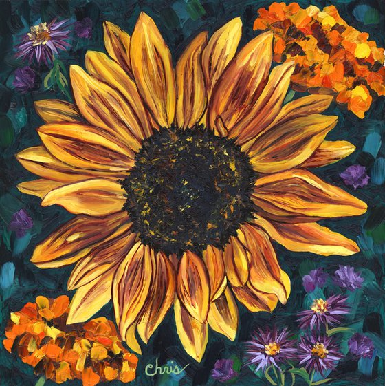 Sunflower with Marigolds & Asters