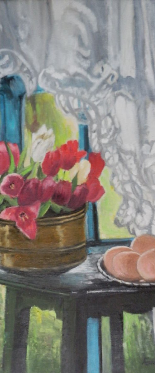 Still life with tulips by Maria Karalyos