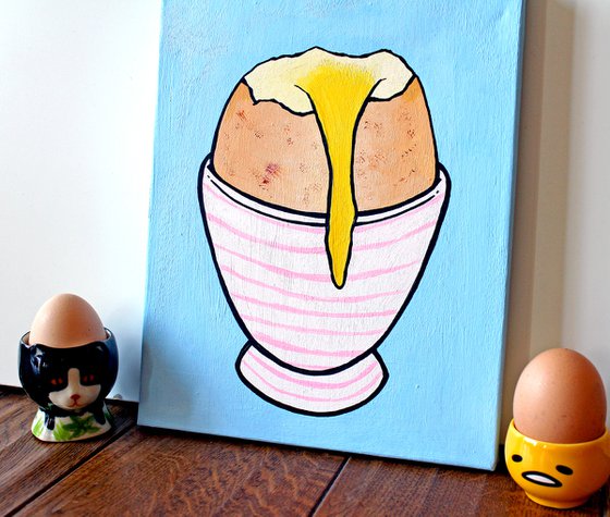 Boiled Egg Pop Art Painting on Miniature Canvas