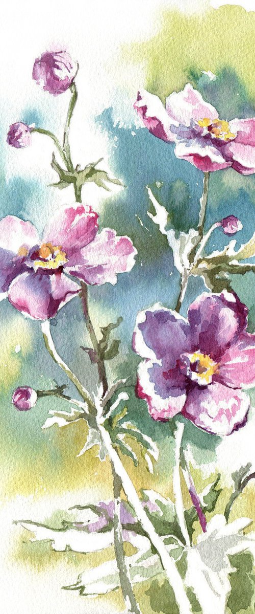 "Anemone flowers" original botanical watercolor by Ksenia Selianko