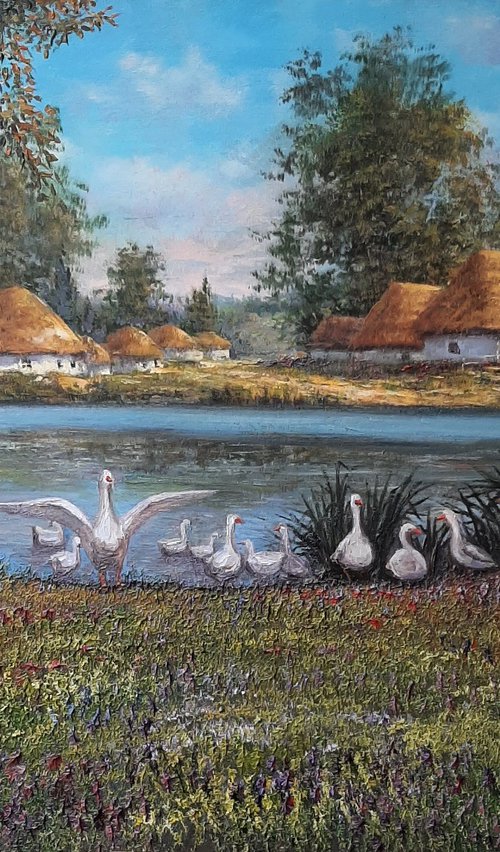Landscape with geese by Dmitrij Tikhov