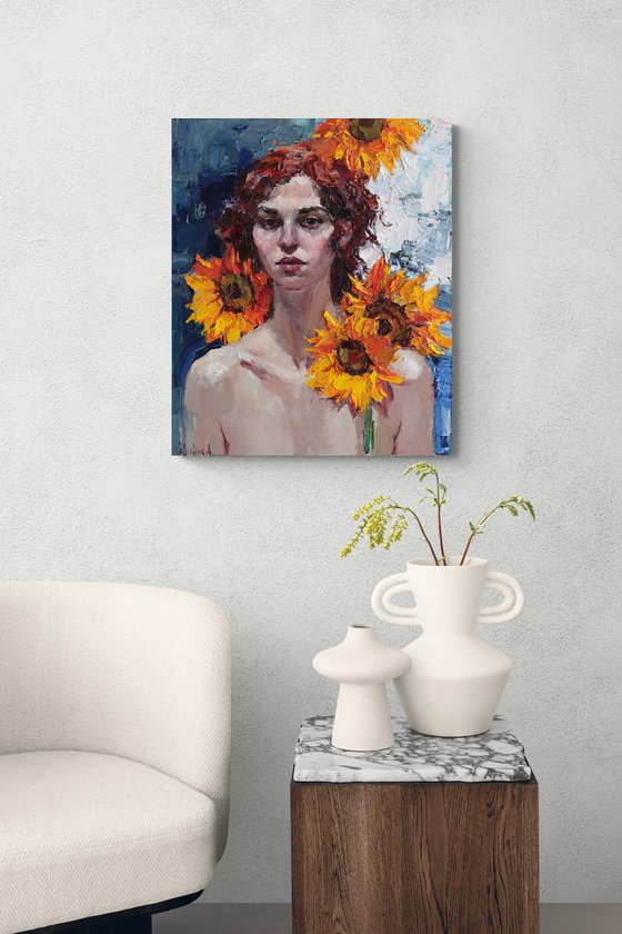 Girl with Sunflowers Portrait
