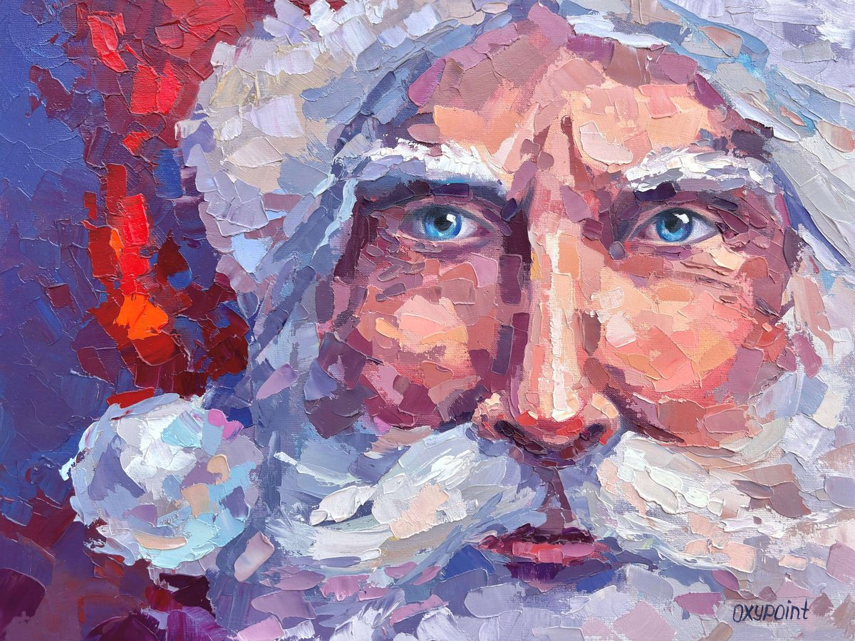Impressionistic Portrait Oil Painting By Oxypoint, 16 X 12", "Santa Claus", Original Artwork