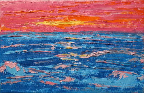 Sunset 4x6" / FROM MY A SERIES OF MINI WORKS LANDSCAPE / ORIGINAL OIL PAINTING by Salana Art Gallery