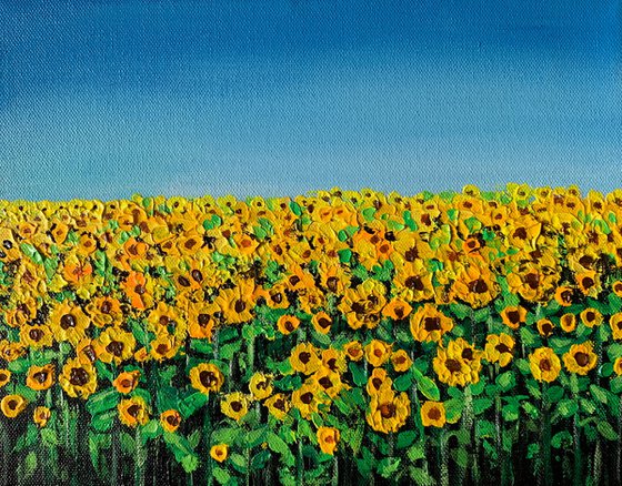 Sunflower field !!  Ready to hang painting!! Impasto flower painting!! Floral landscape
