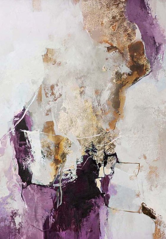 "Pink Flow 5" Abstract purple gold art