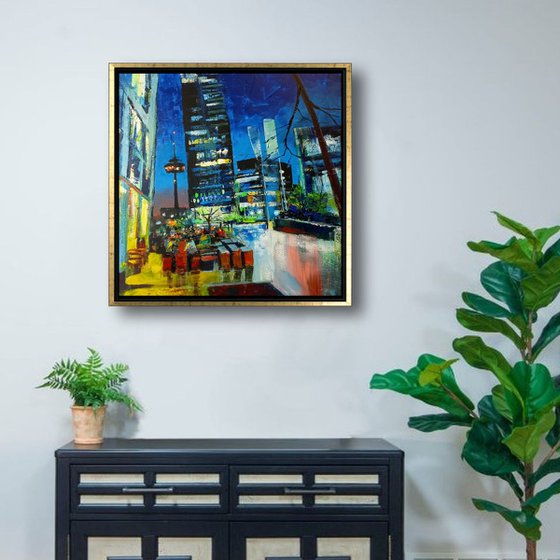 'MEDIAPARK COLOGNE' - Cityscape Square Acrylics Painting on Canvas