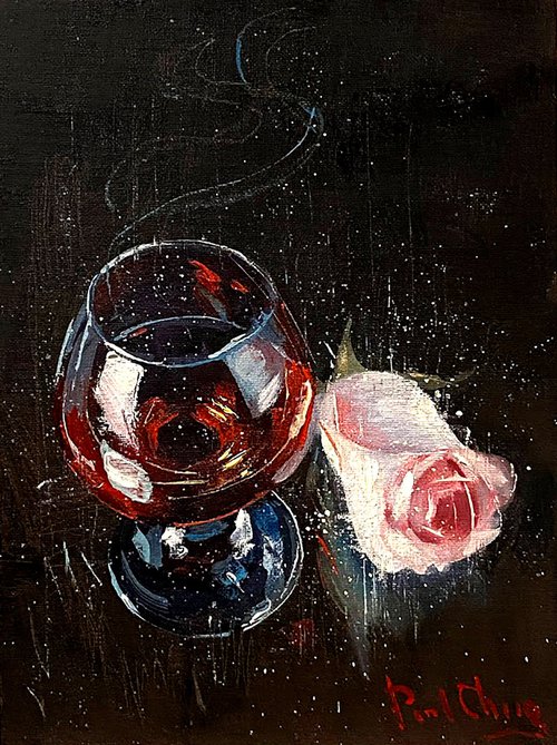 wine glass and Rose by Paul Cheng