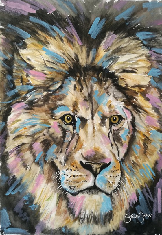 The Wild One. Watercolour Lion Painting on Paper. 29.7cm x 42cm. Free Worldwide Shipping