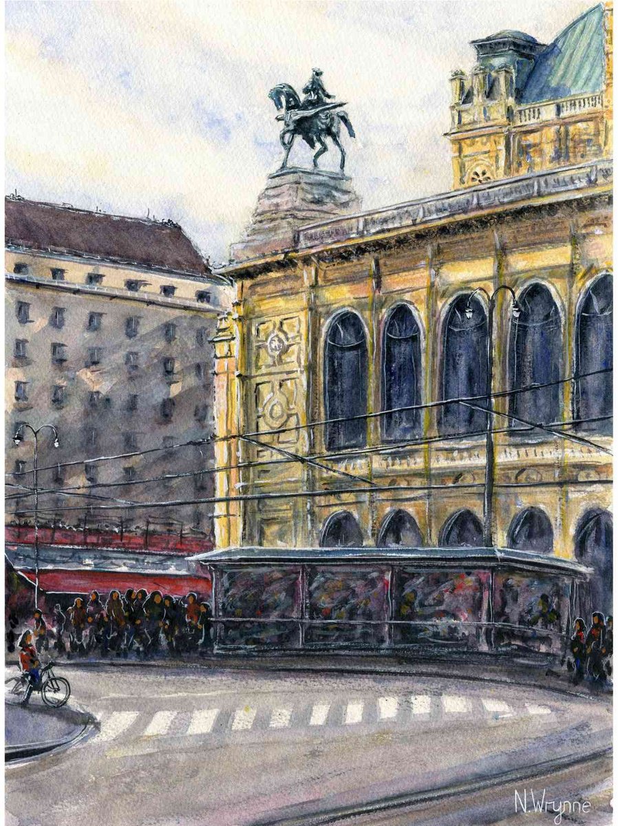 Impressionistic Cityscapes Watercolour By Neil Wrynne, 11 X 15", The Winged Horse, Original Artwork