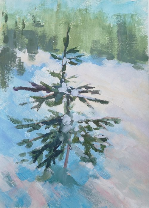 "Winter beauty" (acrylic on paper painting) (11x15x0.1'') by Alexander Koltakov