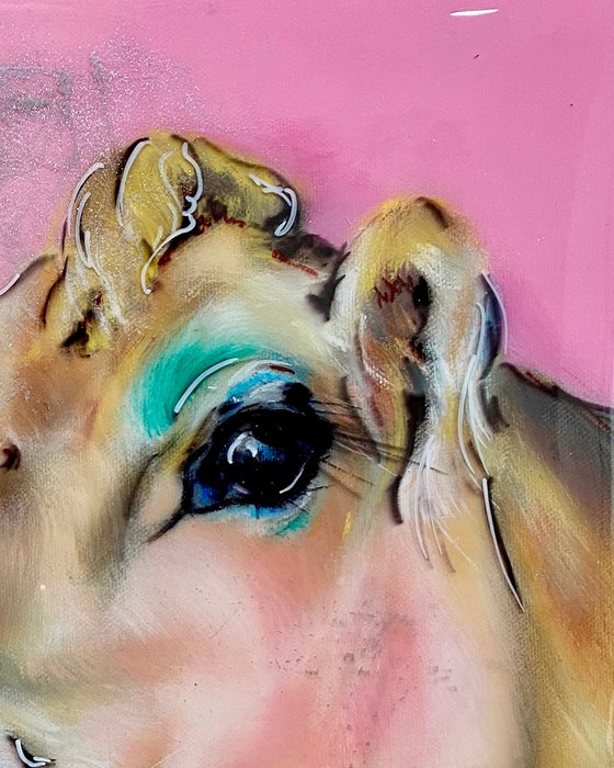 Princess Dairy - Jersey Cow original oil painting, resin, metallic paint