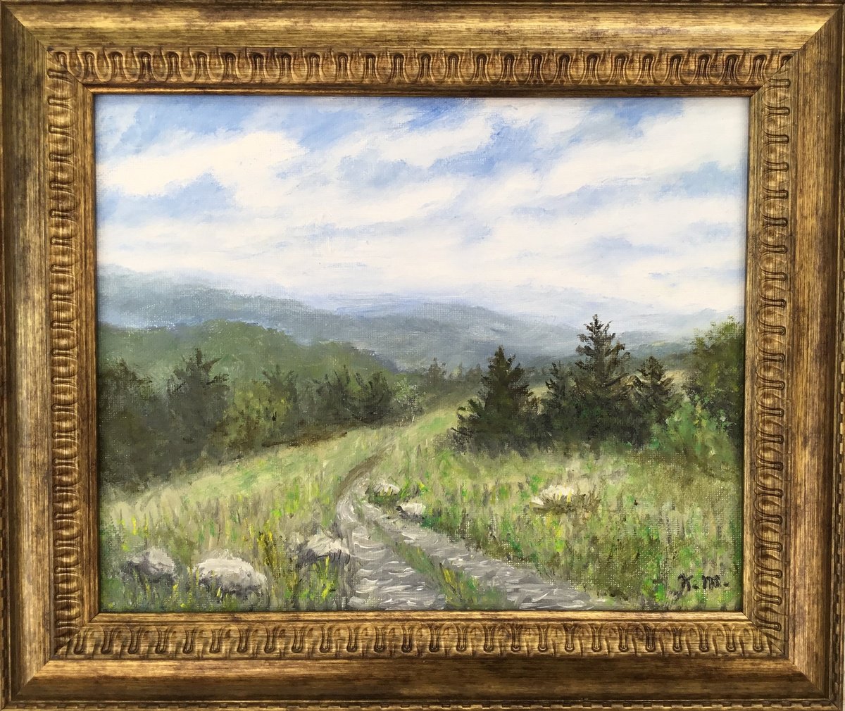 Photorealistic Landscape Oil Painting By Kathleen Mcdermott, 13 X 11", Mountain Top Trail, Original Artwork