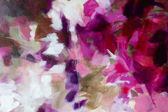 Pink pareidolia garden Modern Floral Contemporary Flowers Painting XL Large UNSTRETCHED - ROLLED IN TRANSPORT TUBE Home decoration Interior design Wall art Hotel Room House deco