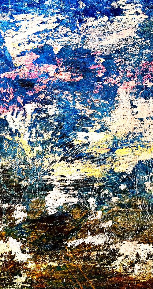 Senza Titolo 182 - old landscape picture - abstract landscape - ready to hang - 111 x 84 x 3 cm - acrylic painting on stretched canvas by Alessio Mazzarulli