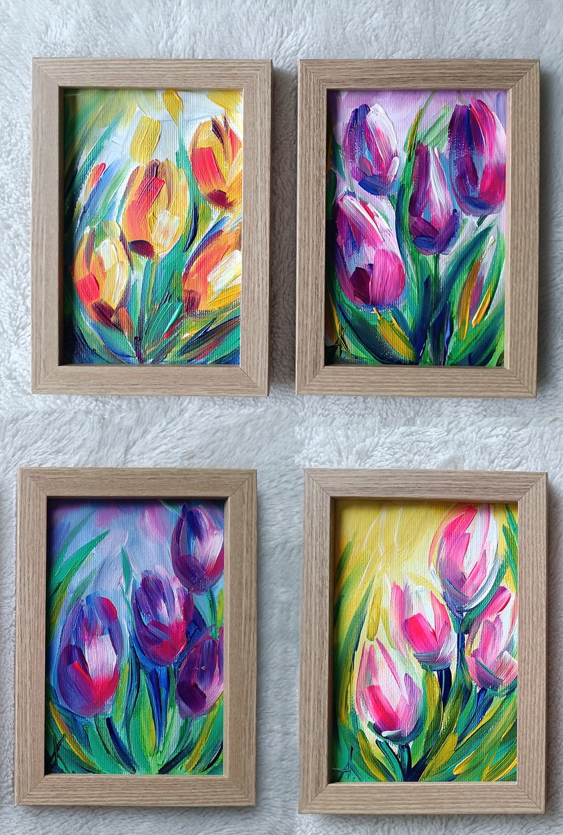 Impressionistic Botanical Acrylic Painting By Anastasia Kozorez, 19 X 7, Collection Spring Memories, Original Artwork