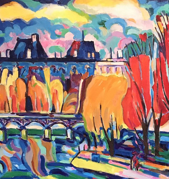 PARIS. VIEW ON CITE -  Île de la Cité - Cityscape, original painting, architecture landscape, gift