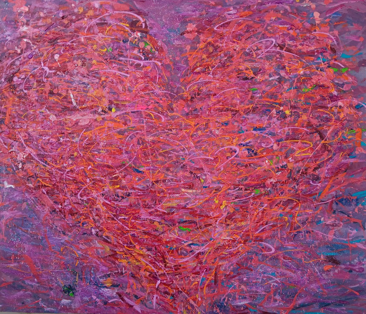 Urban And Pop Abstract Acrylic Painting By Ruslan Khais, 46 X 40", Mfv. The Love Letter, Original Artwork